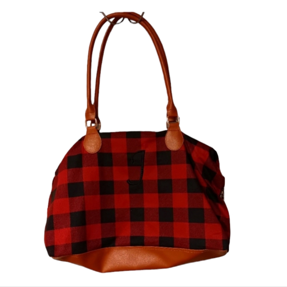 Buffalo Plaid Monogrammed Tote Bag with letter "J" nwnt